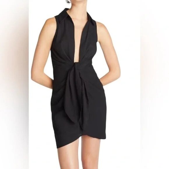 Choosy Size 2 Black Sleeveless Plunging Neckline Mini Shirt Dress - Picture 3 of 11